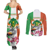 Niger Black-Crowned Crane Couples Matching Summer Maxi Dress and Long Sleeve Button Shirt Coat Of Arms - Kente Pattern - Wonder Print Shop