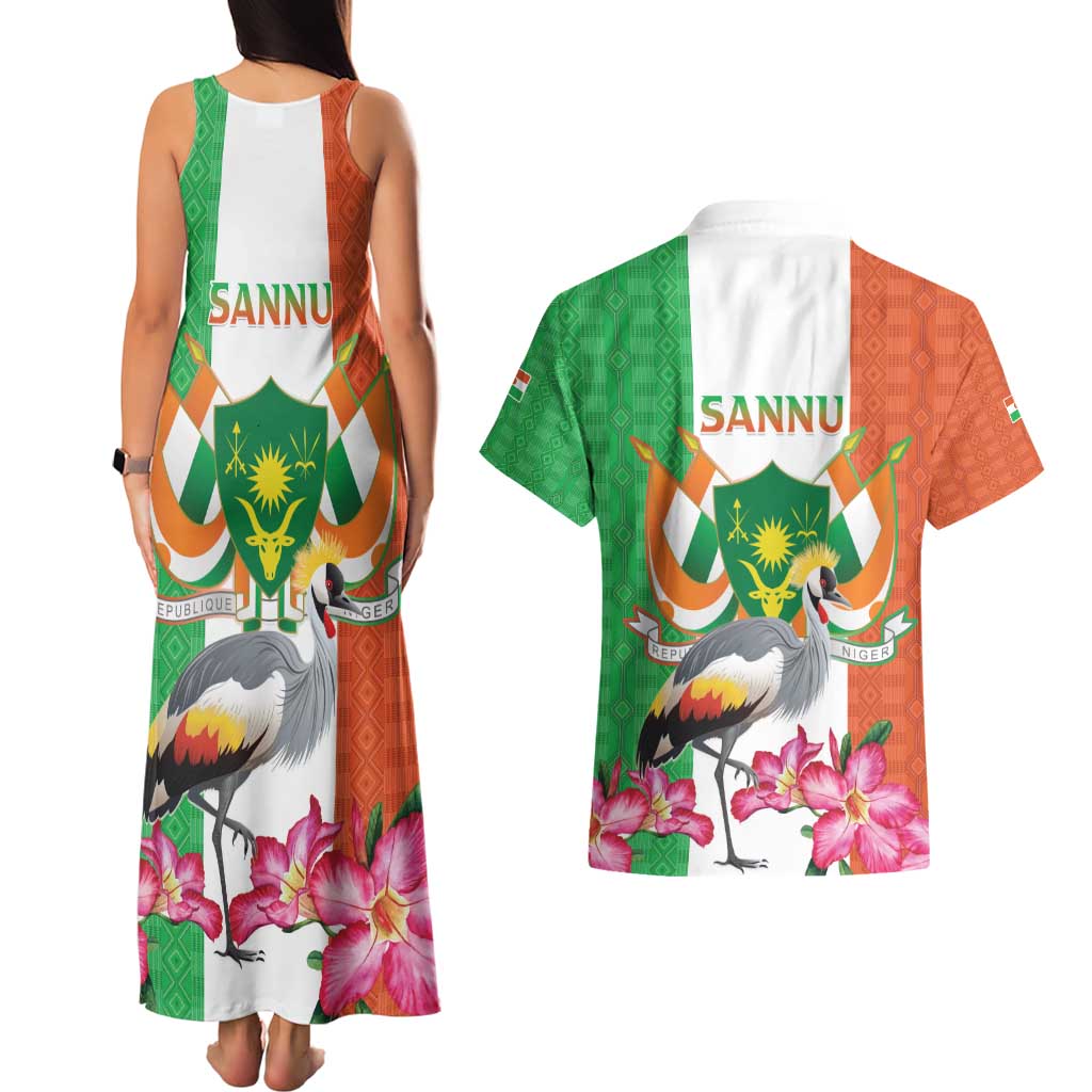 Niger Black-Crowned Crane Couples Matching Tank Maxi Dress and Hawaiian Shirt Coat Of Arms - Kente Pattern - Wonder Print Shop