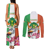 Niger Black-Crowned Crane Couples Matching Tank Maxi Dress and Long Sleeve Button Shirt Coat Of Arms - Kente Pattern - Wonder Print Shop