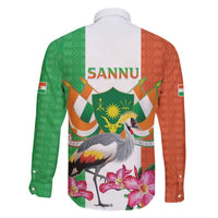 Niger Black-Crowned Crane Family Matching Off The Shoulder Long Sleeve Dress and Hawaiian Shirt Coat Of Arms - Kente Pattern - Wonder Print Shop
