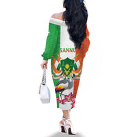 Niger Black-Crowned Crane Family Matching Off The Shoulder Long Sleeve Dress and Hawaiian Shirt Coat Of Arms - Kente Pattern - Wonder Print Shop