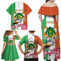 Niger Black-Crowned Crane Family Matching Off Shoulder Maxi Dress and Hawaiian Shirt Coat Of Arms - Kente Pattern - Wonder Print Shop