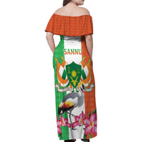 Niger Black-Crowned Crane Family Matching Off Shoulder Maxi Dress and Hawaiian Shirt Coat Of Arms - Kente Pattern - Wonder Print Shop