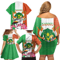 Niger Black-Crowned Crane Family Matching Off Shoulder Short Dress and Hawaiian Shirt Coat Of Arms - Kente Pattern - Wonder Print Shop