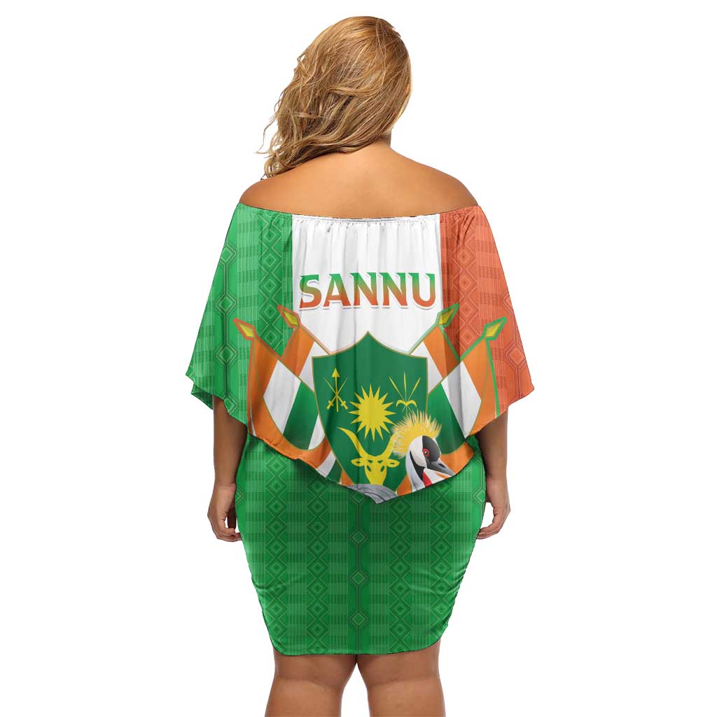 Niger Black-Crowned Crane Family Matching Off Shoulder Short Dress and Hawaiian Shirt Coat Of Arms - Kente Pattern - Wonder Print Shop