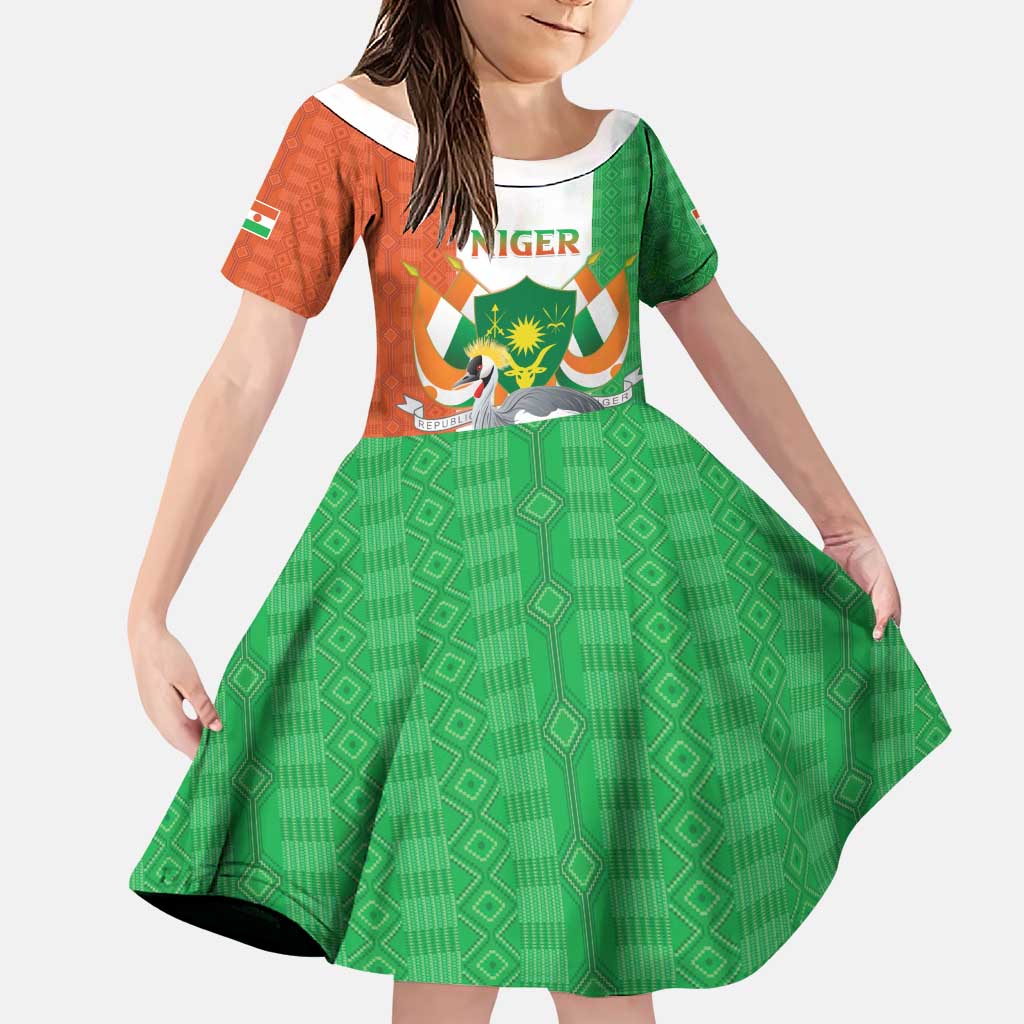 Niger Black-Crowned Crane Family Matching Puletasi and Hawaiian Shirt Coat Of Arms - Kente Pattern - Wonder Print Shop