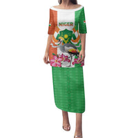 Niger Black-Crowned Crane Family Matching Puletasi and Hawaiian Shirt Coat Of Arms - Kente Pattern - Wonder Print Shop