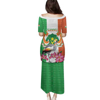 Niger Black-Crowned Crane Family Matching Puletasi and Hawaiian Shirt Coat Of Arms - Kente Pattern - Wonder Print Shop