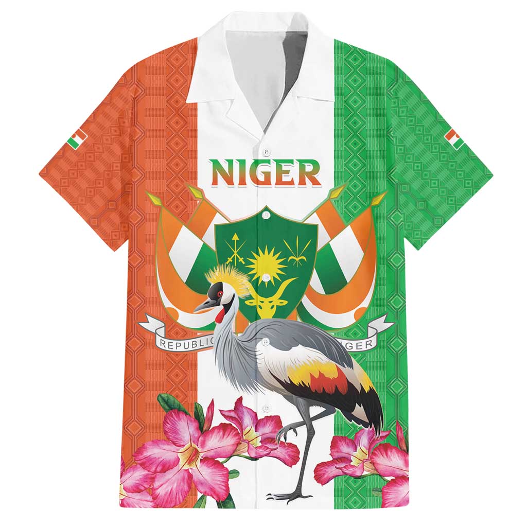Niger Black-Crowned Crane Family Matching Short Sleeve Bodycon Dress and Hawaiian Shirt Coat Of Arms - Kente Pattern - Wonder Print Shop