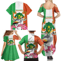 Niger Black-Crowned Crane Family Matching Summer Maxi Dress and Hawaiian Shirt Coat Of Arms - Kente Pattern - Wonder Print Shop