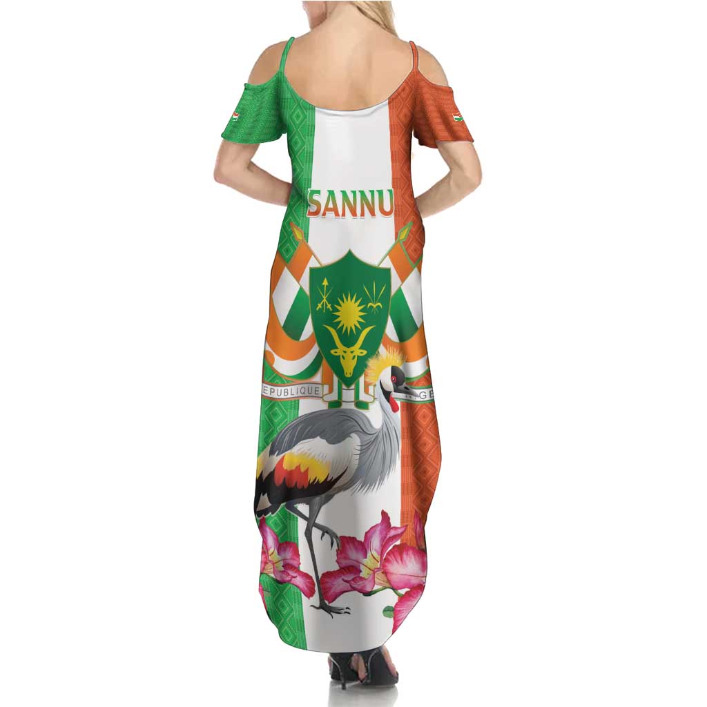 Niger Black-Crowned Crane Family Matching Summer Maxi Dress and Hawaiian Shirt Coat Of Arms - Kente Pattern - Wonder Print Shop