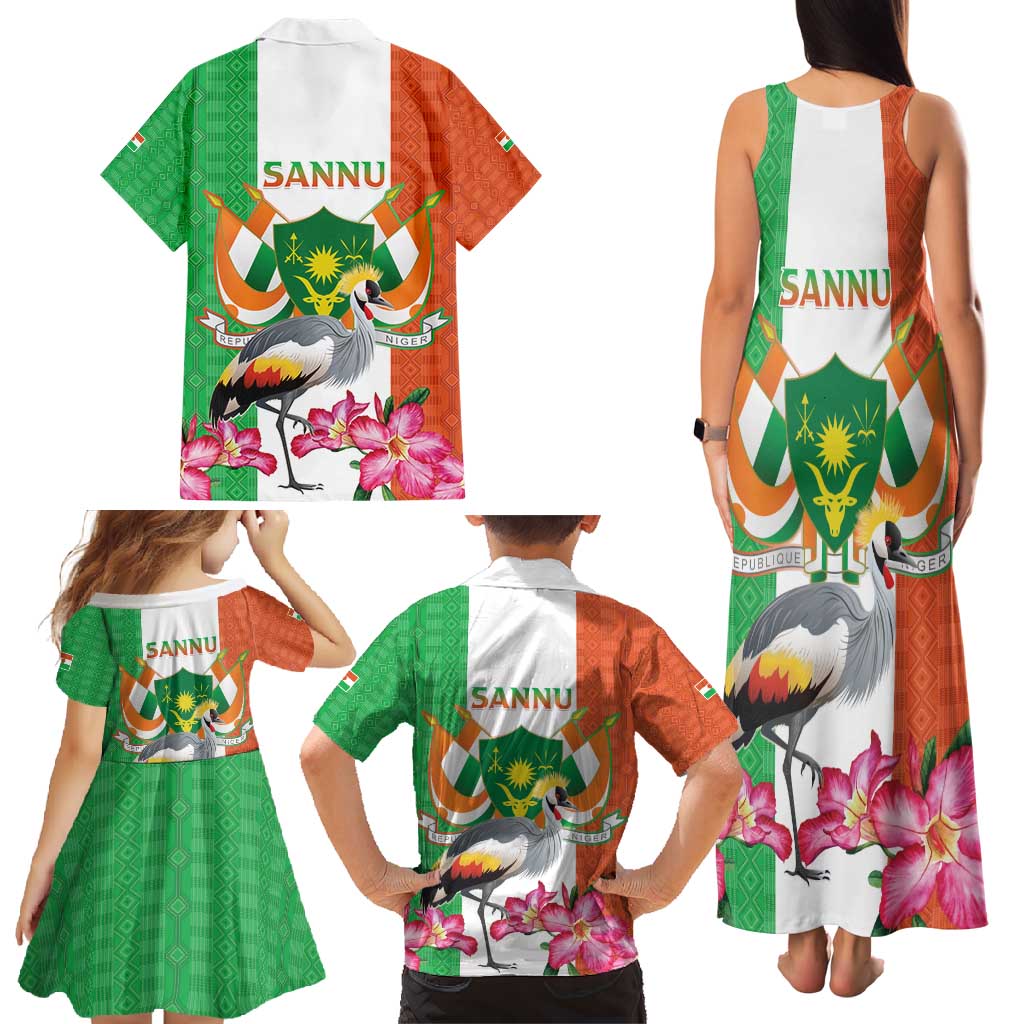 Niger Black-Crowned Crane Family Matching Tank Maxi Dress and Hawaiian Shirt Coat Of Arms - Kente Pattern - Wonder Print Shop