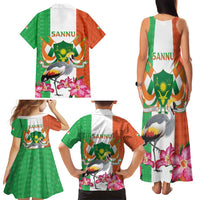 Niger Black-Crowned Crane Family Matching Tank Maxi Dress and Hawaiian Shirt Coat Of Arms - Kente Pattern - Wonder Print Shop