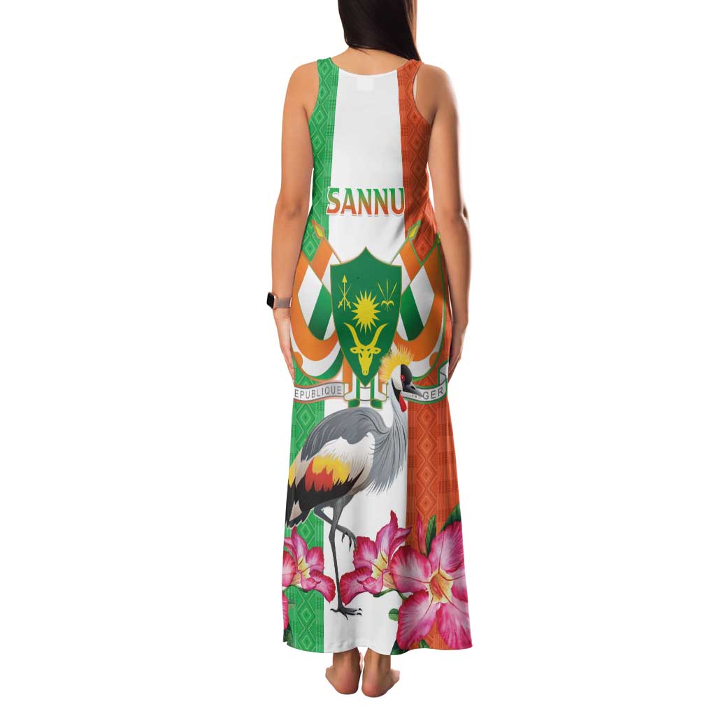 Niger Black-Crowned Crane Family Matching Tank Maxi Dress and Hawaiian Shirt Coat Of Arms - Kente Pattern - Wonder Print Shop