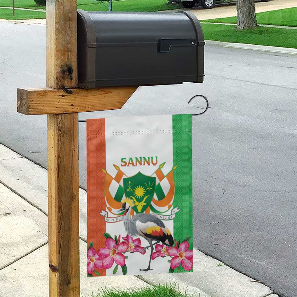 Niger Black-Crowned Crane Garden Flag Coat Of Arms - Kente Pattern - Wonder Print Shop