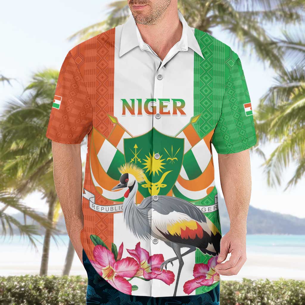 Niger Black-Crowned Crane Hawaiian Shirt Coat Of Arms - Kente Pattern - Wonder Print Shop