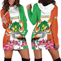 Niger Black-Crowned Crane Hoodie Dress Coat Of Arms - Kente Pattern - Wonder Print Shop
