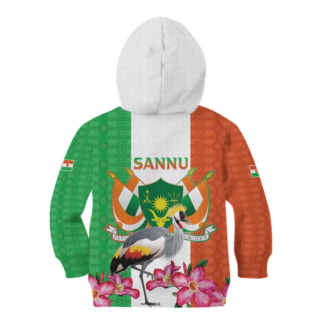 Niger Black-Crowned Crane Kid Hoodie Coat Of Arms - Kente Pattern - Wonder Print Shop