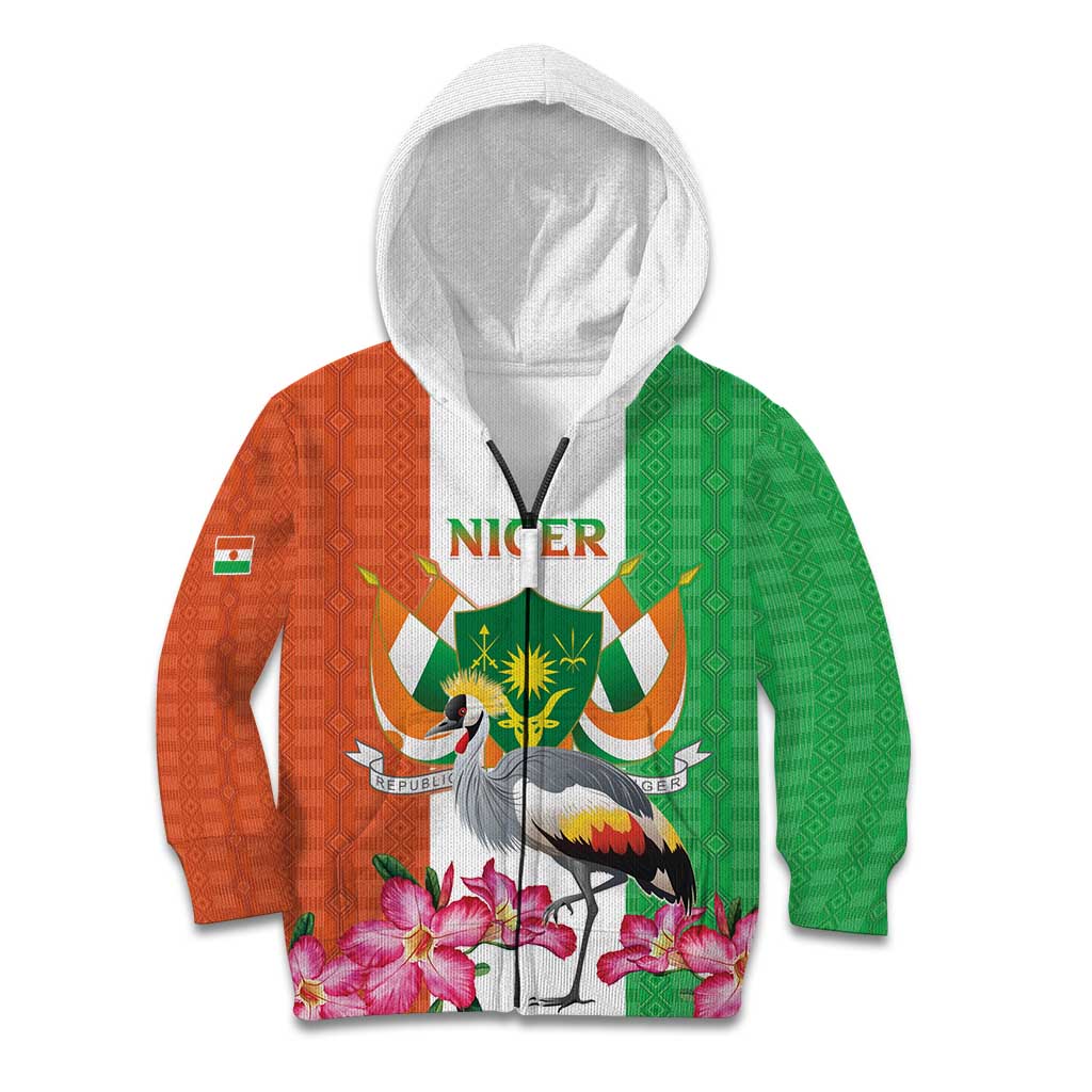 Niger Black-Crowned Crane Kid Hoodie Coat Of Arms - Kente Pattern - Wonder Print Shop