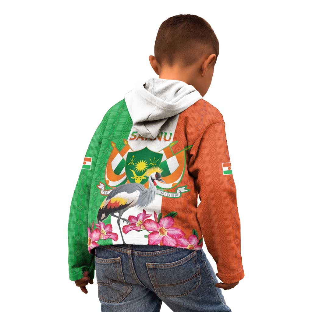 Niger Black-Crowned Crane Kid Hoodie Coat Of Arms - Kente Pattern - Wonder Print Shop