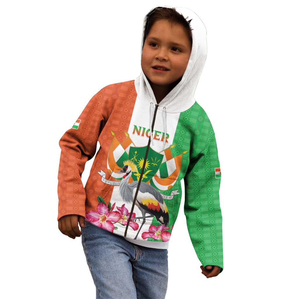 Niger Black-Crowned Crane Kid Hoodie Coat Of Arms - Kente Pattern - Wonder Print Shop