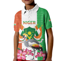 Niger Black-Crowned Crane Kid Polo Shirt Coat Of Arms - Kente Pattern - Wonder Print Shop