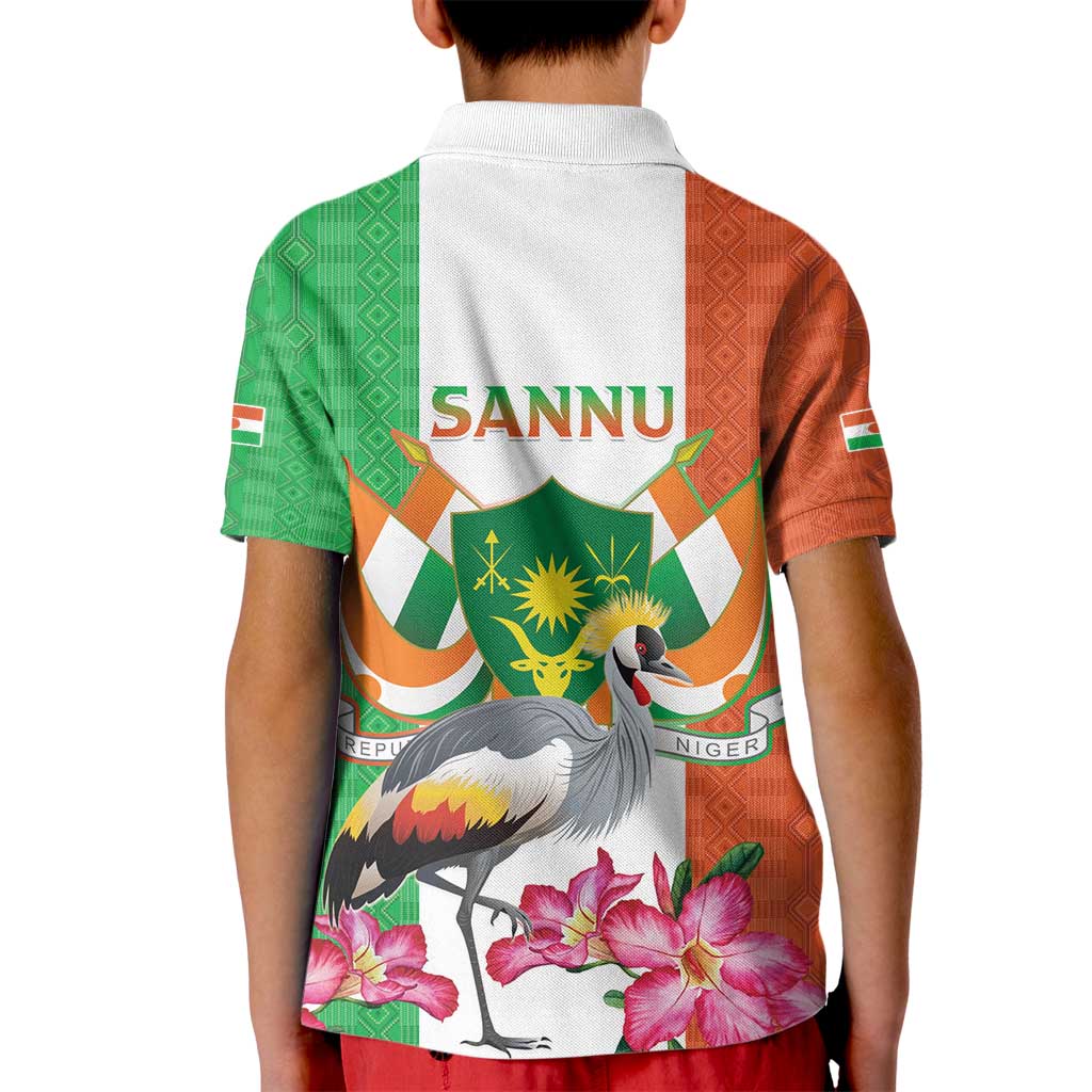 Niger Black-Crowned Crane Kid Polo Shirt Coat Of Arms - Kente Pattern - Wonder Print Shop