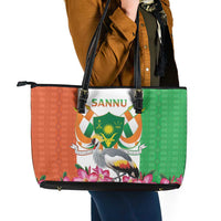 Niger Black-Crowned Crane Leather Tote Bag Coat Of Arms - Kente Pattern - Wonder Print Shop