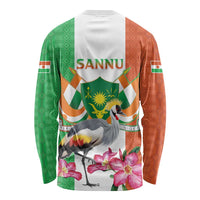 Niger Black-Crowned Crane Long Sleeve Shirt Coat Of Arms - Kente Pattern - Wonder Print Shop