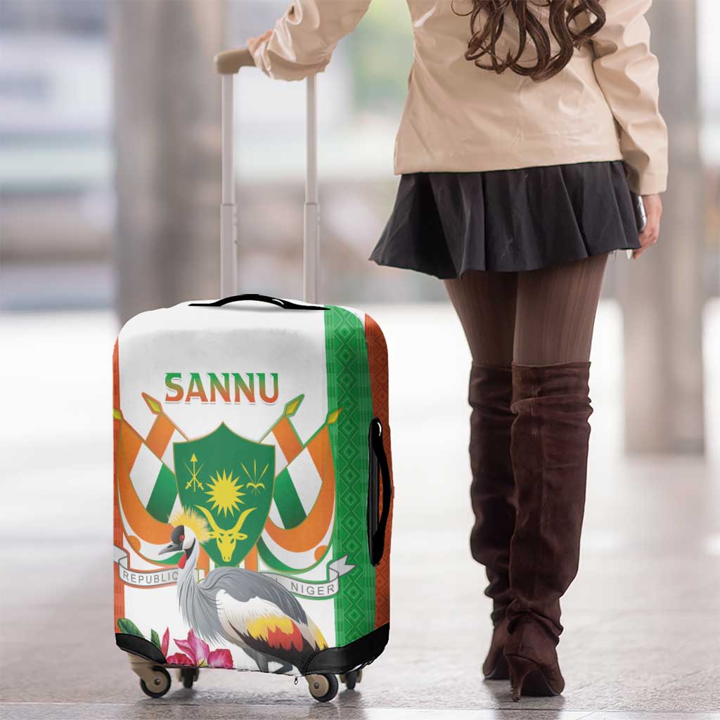 Niger Black-Crowned Crane Luggage Cover Coat Of Arms - Kente Pattern - Wonder Print Shop