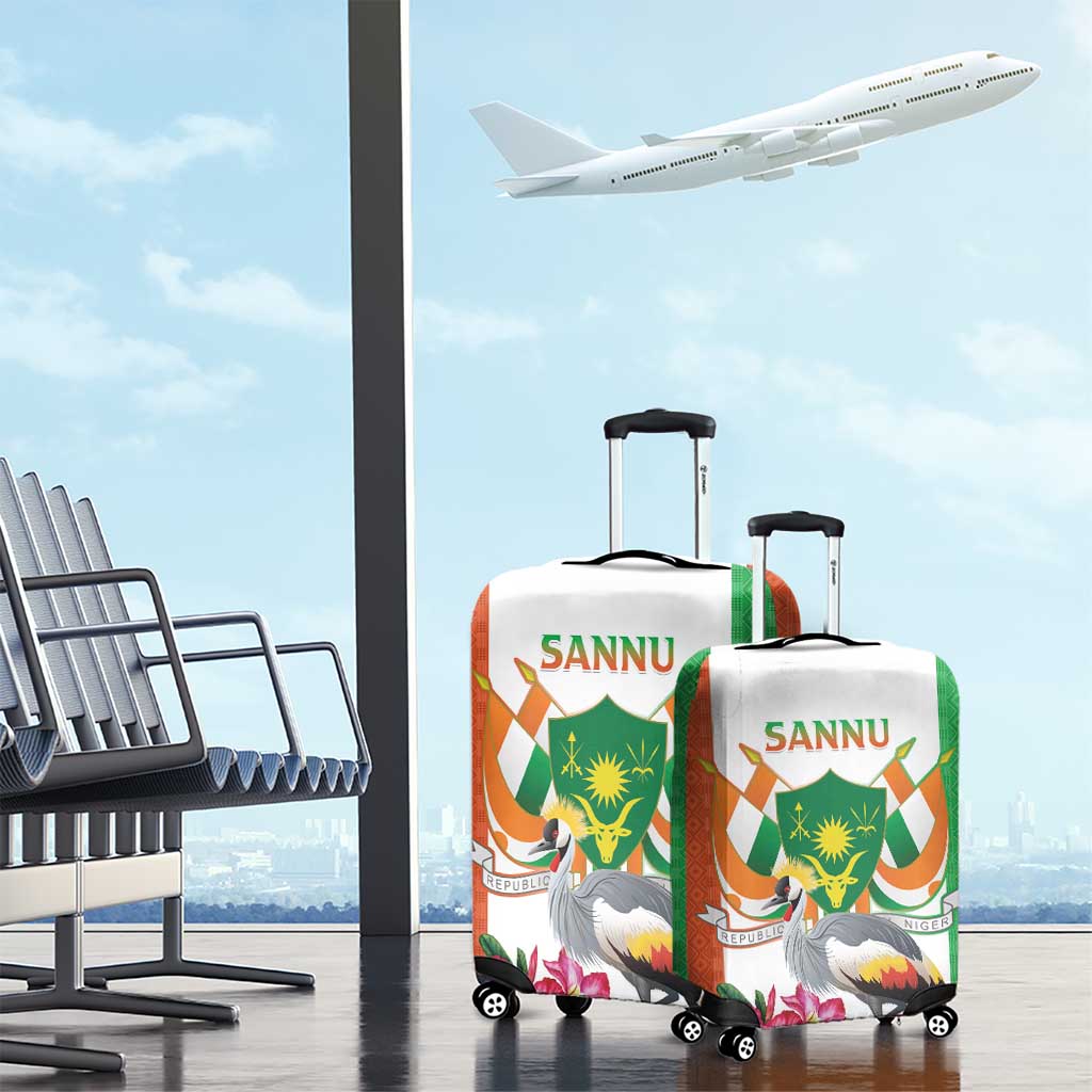 Niger Black-Crowned Crane Luggage Cover Coat Of Arms - Kente Pattern - Wonder Print Shop