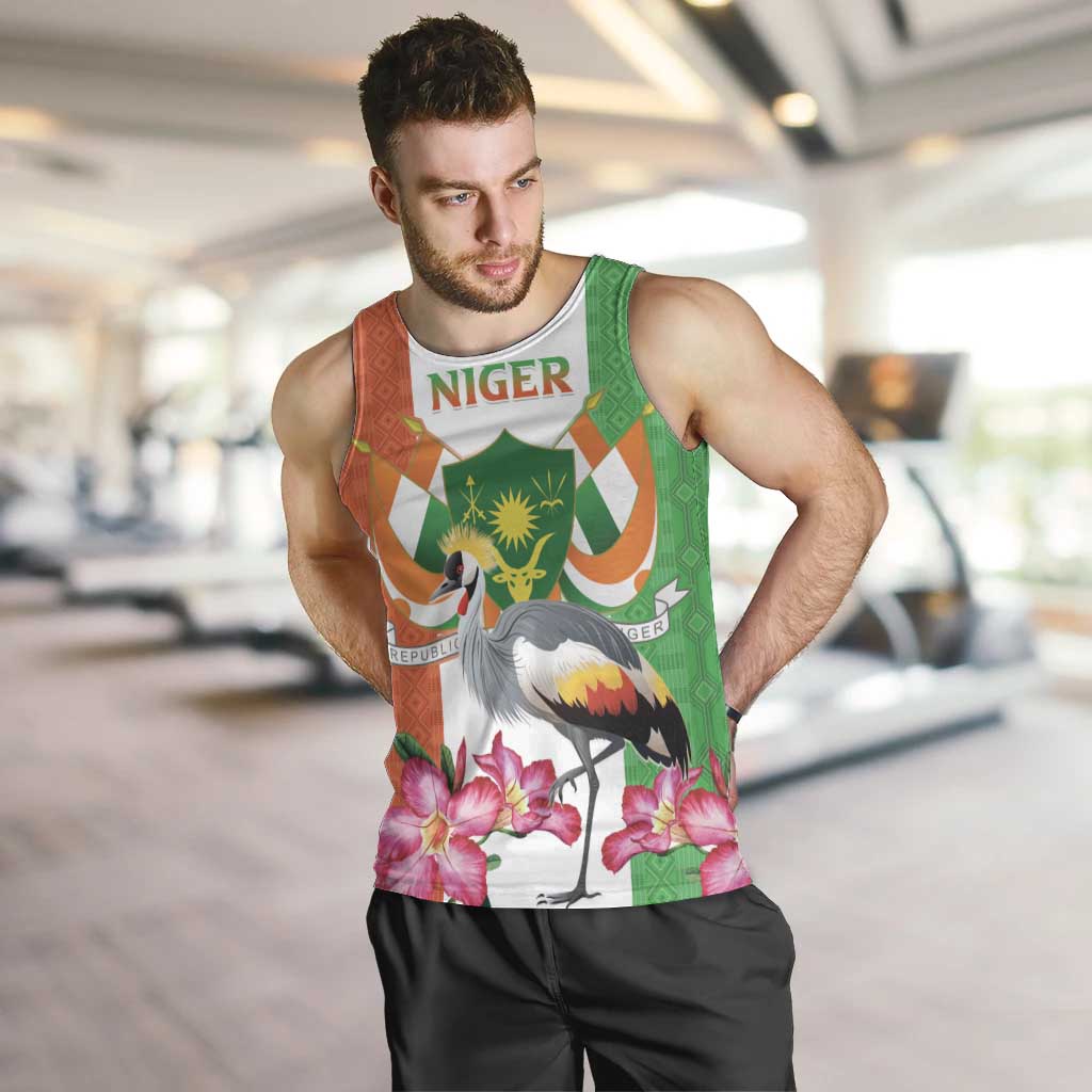 Niger Black-Crowned Crane Men Tank Top Coat Of Arms - Kente Pattern - Wonder Print Shop