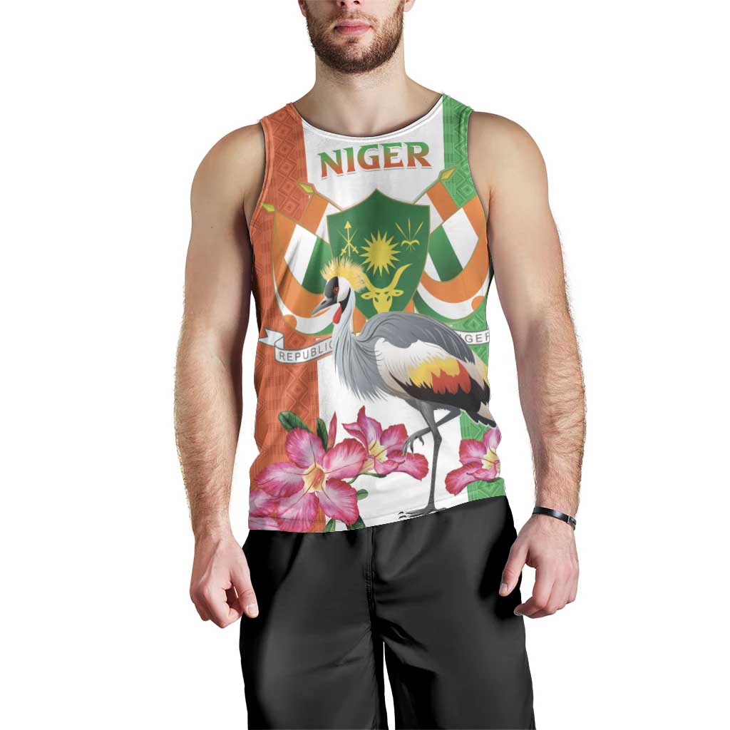 Niger Black-Crowned Crane Men Tank Top Coat Of Arms - Kente Pattern - Wonder Print Shop