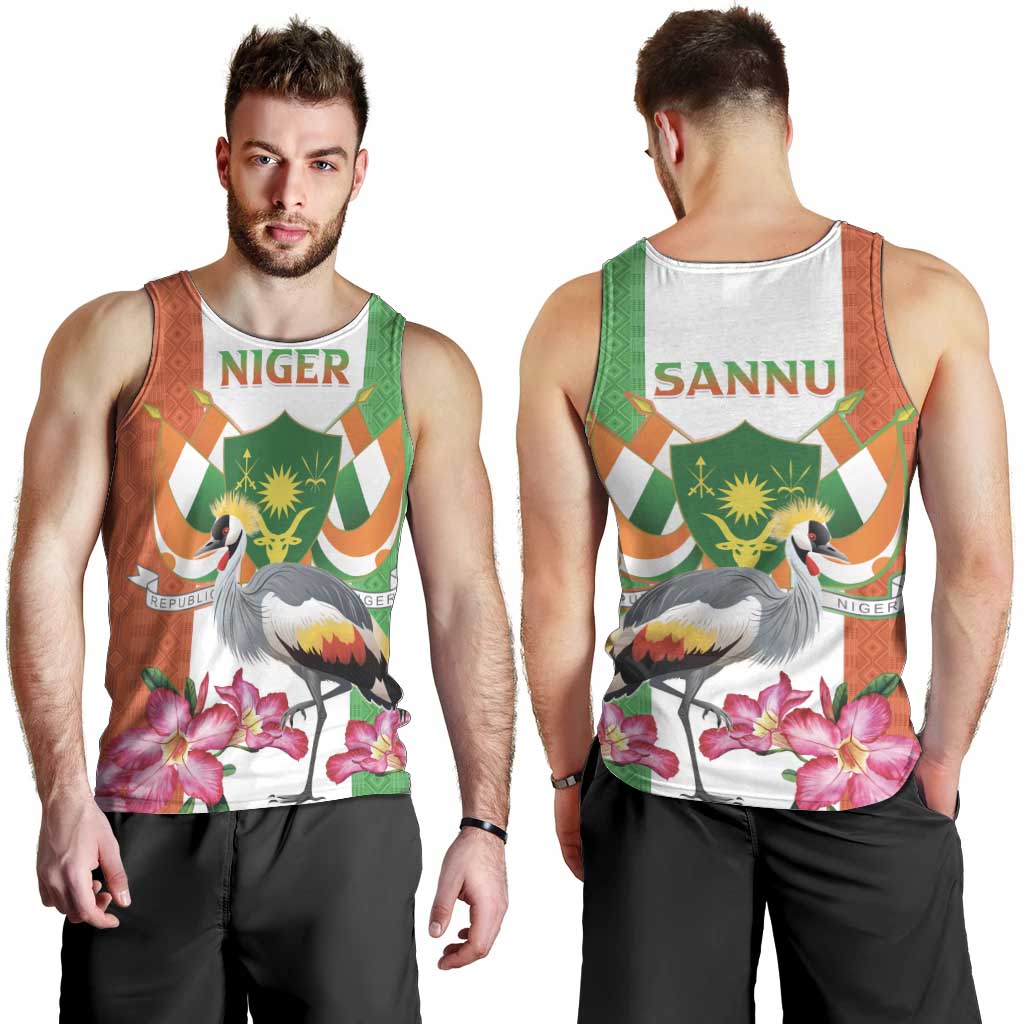 Niger Black-Crowned Crane Men Tank Top Coat Of Arms - Kente Pattern - Wonder Print Shop