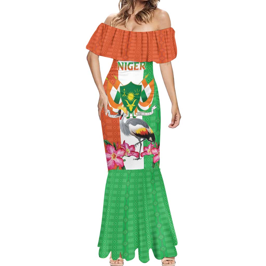 Niger Black-Crowned Crane Mermaid Dress Coat Of Arms - Kente Pattern - Wonder Print Shop