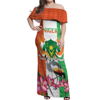Niger Black-Crowned Crane Off Shoulder Maxi Dress Coat Of Arms - Kente Pattern - Wonder Print Shop