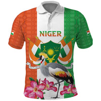 Niger Black-Crowned Crane Polo Shirt Coat Of Arms - Kente Pattern - Wonder Print Shop