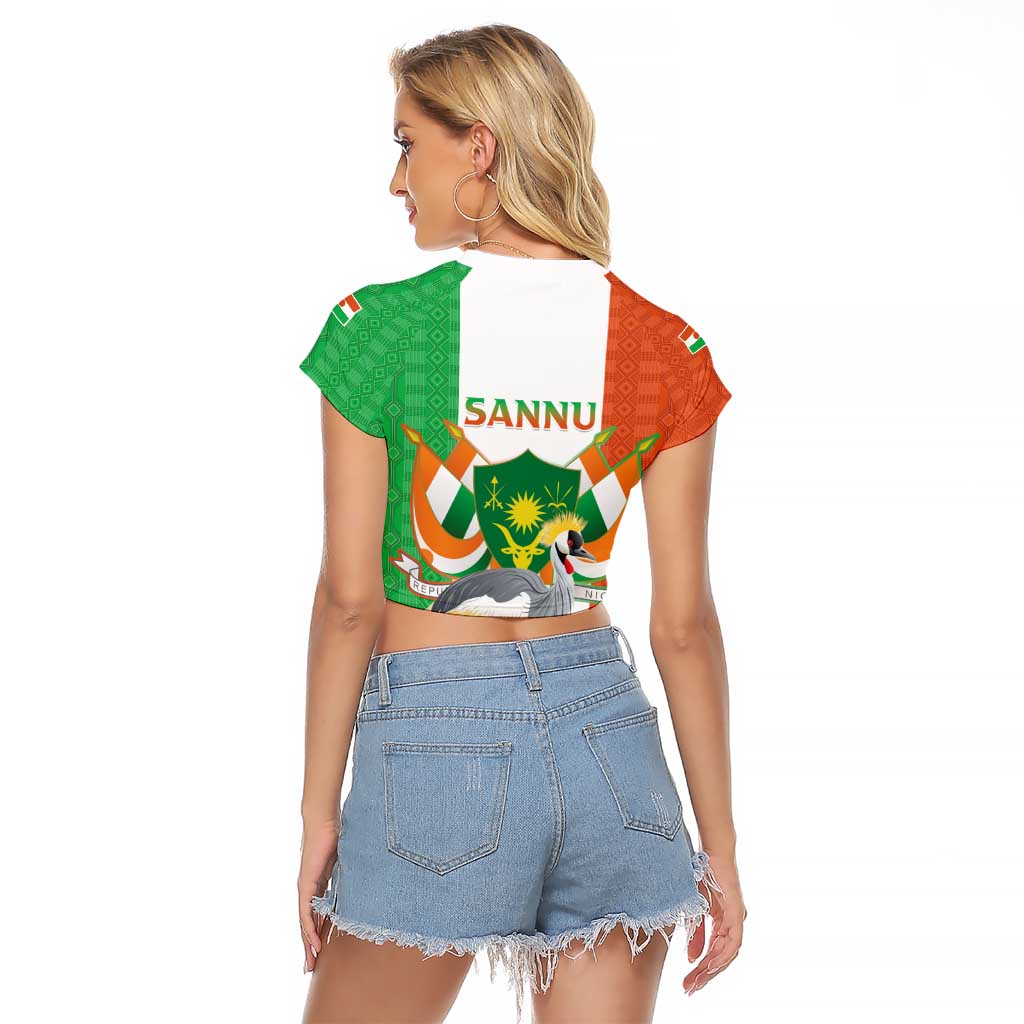 Niger Black-Crowned Crane Raglan Cropped T Shirt Coat Of Arms - Kente Pattern - Wonder Print Shop