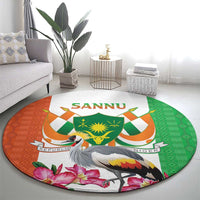 Niger Black-Crowned Crane Round Carpet Coat Of Arms - Kente Pattern