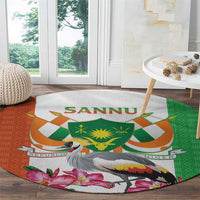 Niger Black-Crowned Crane Round Carpet Coat Of Arms - Kente Pattern