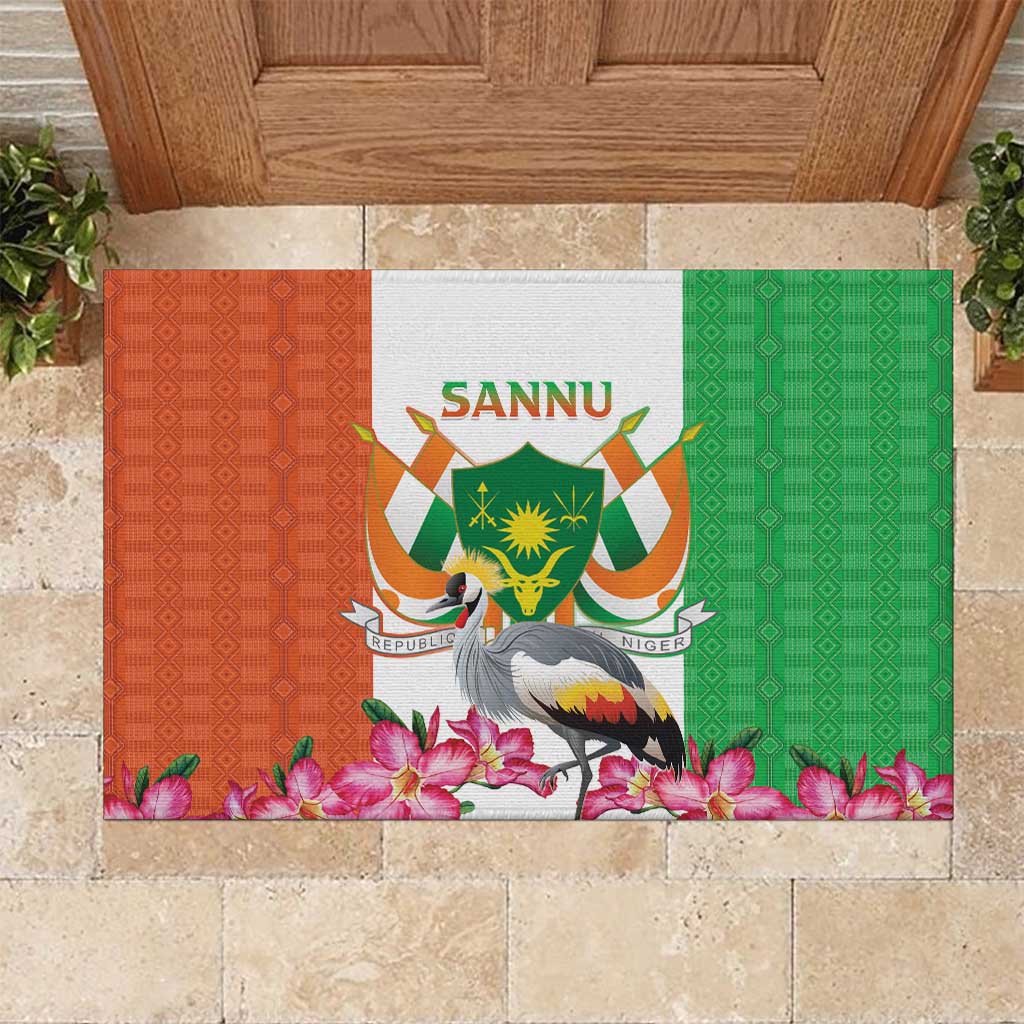 Niger Black-Crowned Crane Rubber Doormat Coat Of Arms - Kente Pattern - Wonder Print Shop
