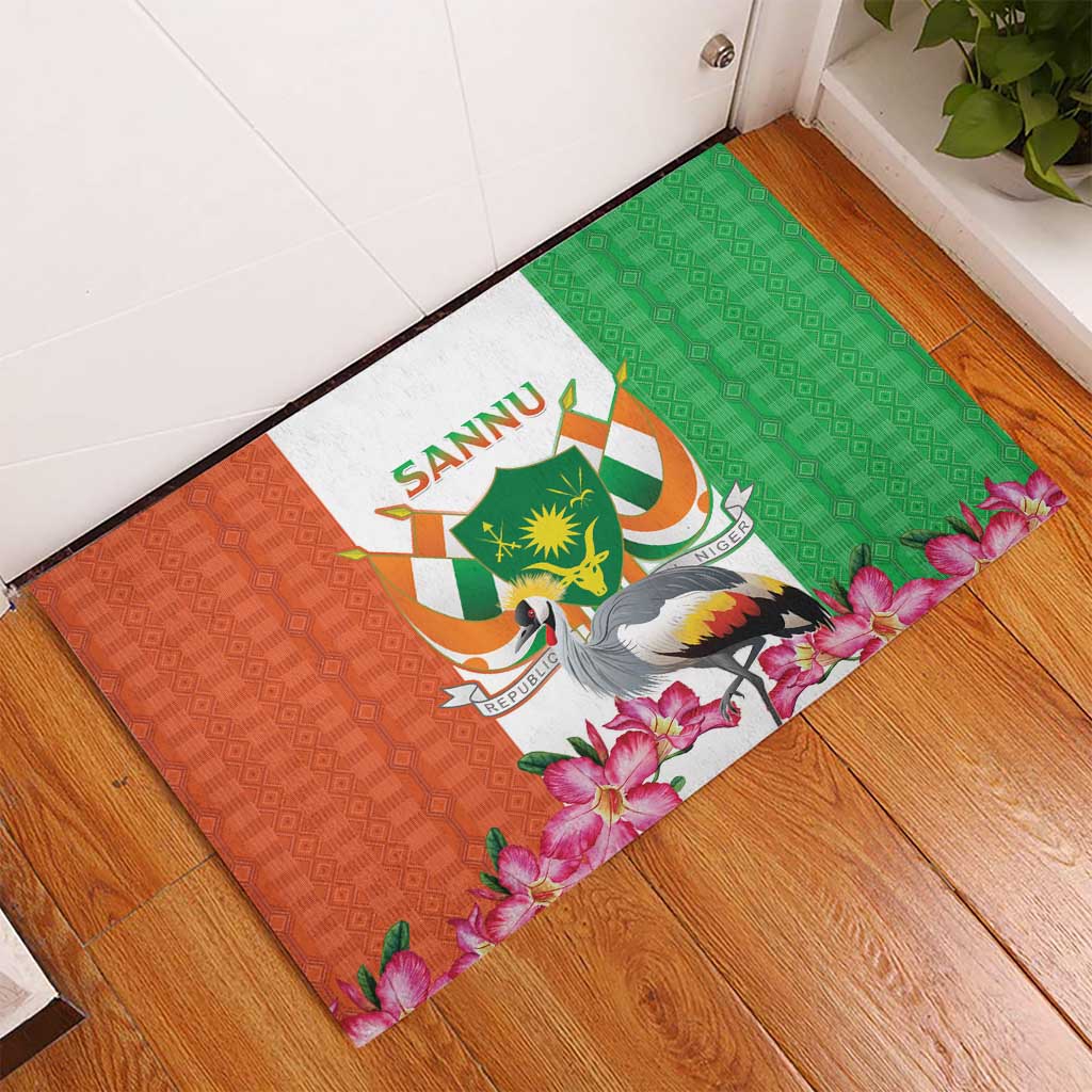 Niger Black-Crowned Crane Rubber Doormat Coat Of Arms - Kente Pattern - Wonder Print Shop