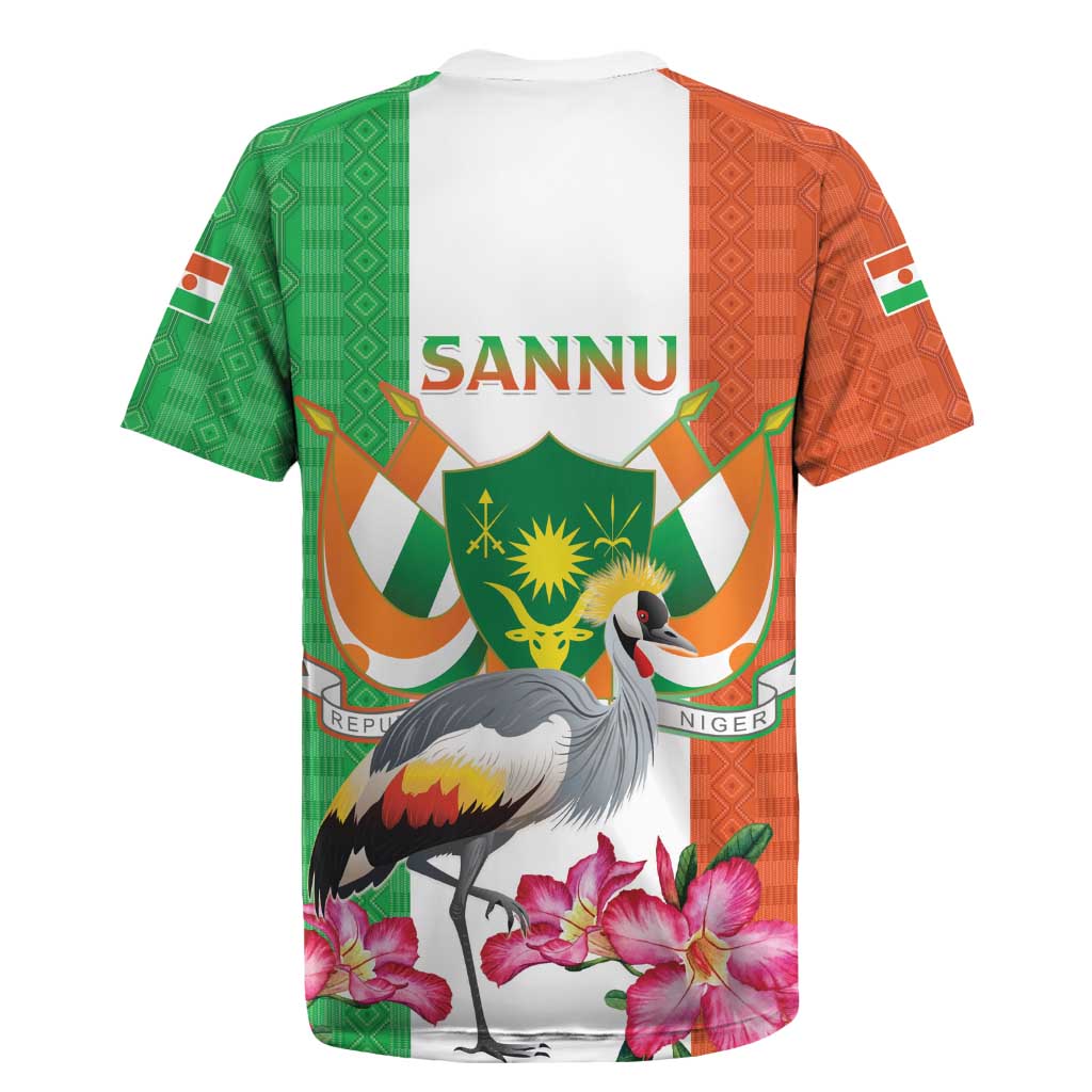 Niger Black-Crowned Crane Rugby Jersey Coat Of Arms - Kente Pattern - Wonder Print Shop