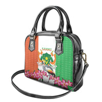 Niger Black-Crowned Crane Shoulder Handbag Coat Of Arms - Kente Pattern