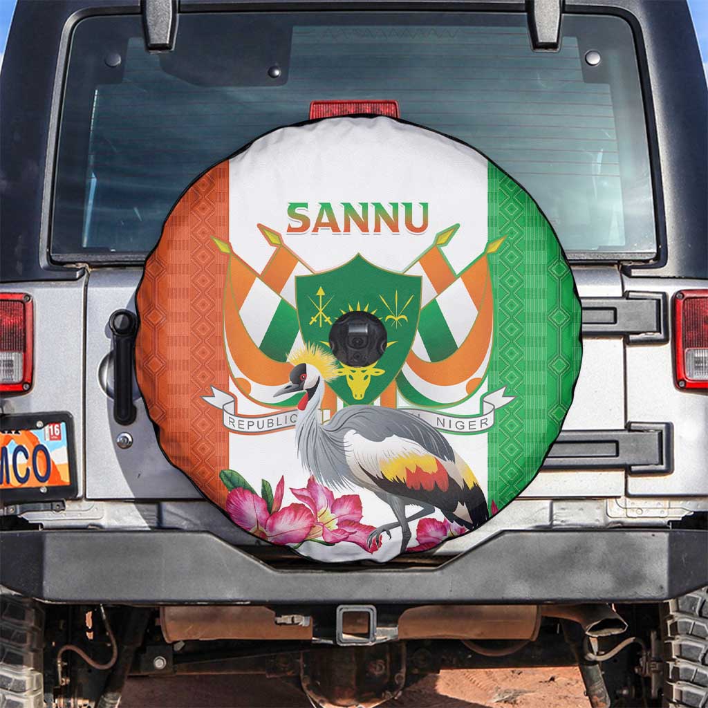 Niger Black-Crowned Crane Spare Tire Cover Coat Of Arms - Kente Pattern - Wonder Print Shop