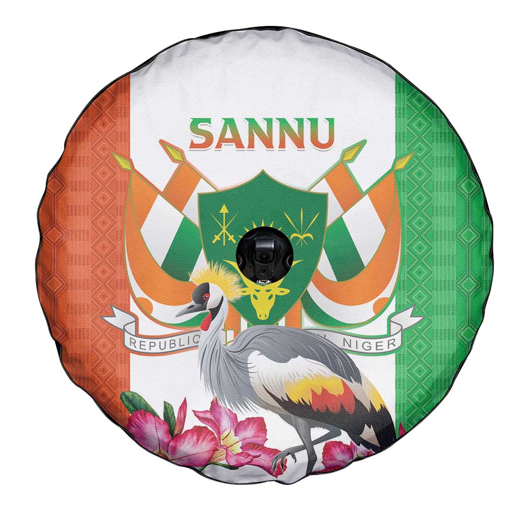 Niger Black-Crowned Crane Spare Tire Cover Coat Of Arms - Kente Pattern - Wonder Print Shop
