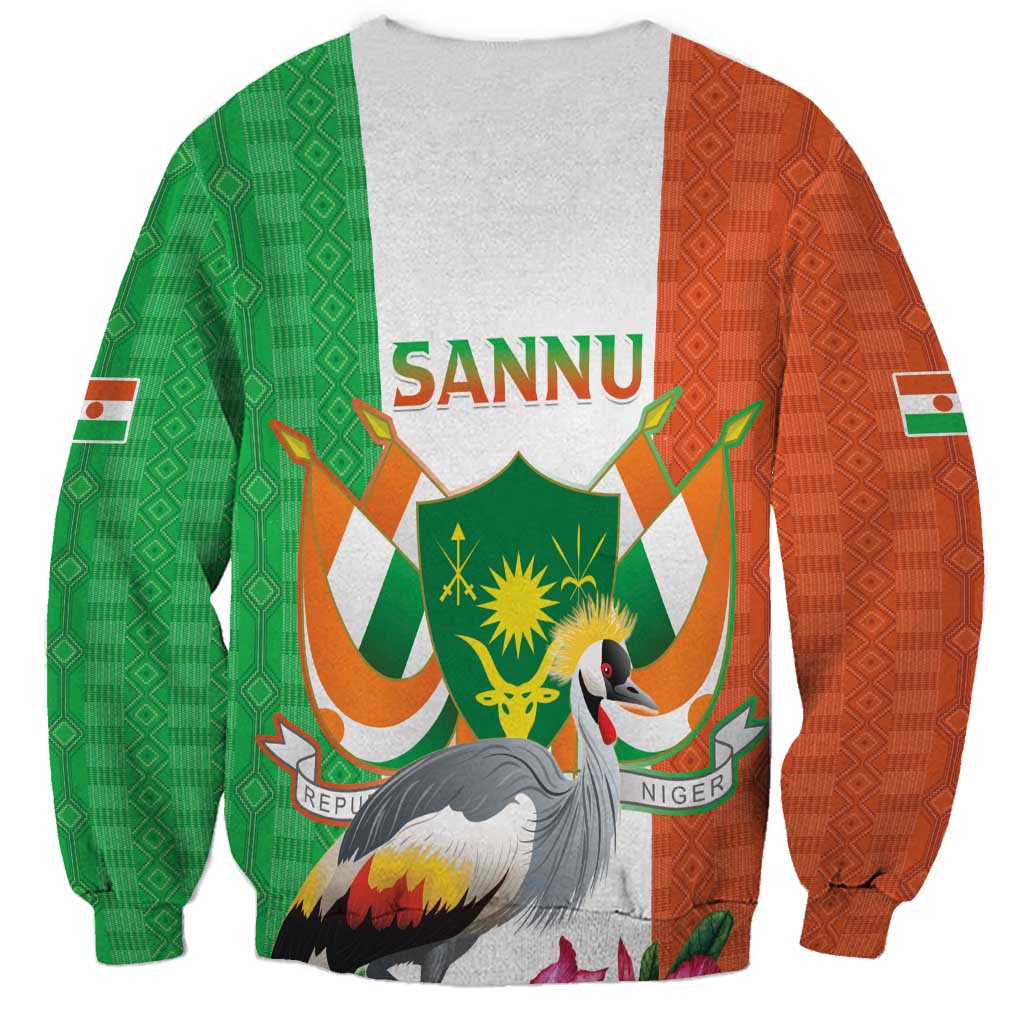 Niger Black-Crowned Crane Sweatshirt Coat Of Arms - Kente Pattern - Wonder Print Shop