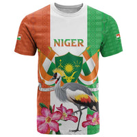 Niger Black-Crowned Crane T Shirt Coat Of Arms - Kente Pattern - Wonder Print Shop