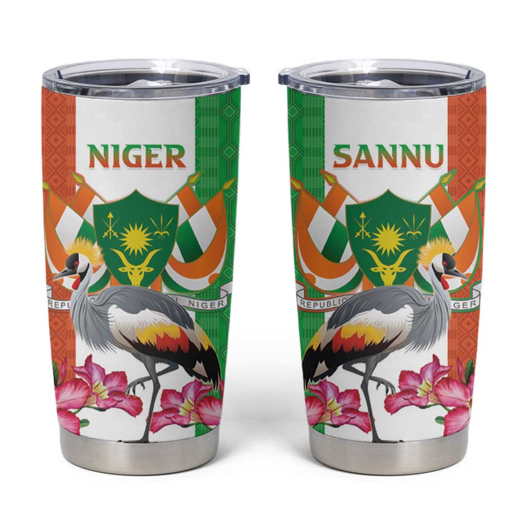 Niger Black-Crowned Crane Tumbler Cup Coat Of Arms - Kente Pattern - Wonder Print Shop