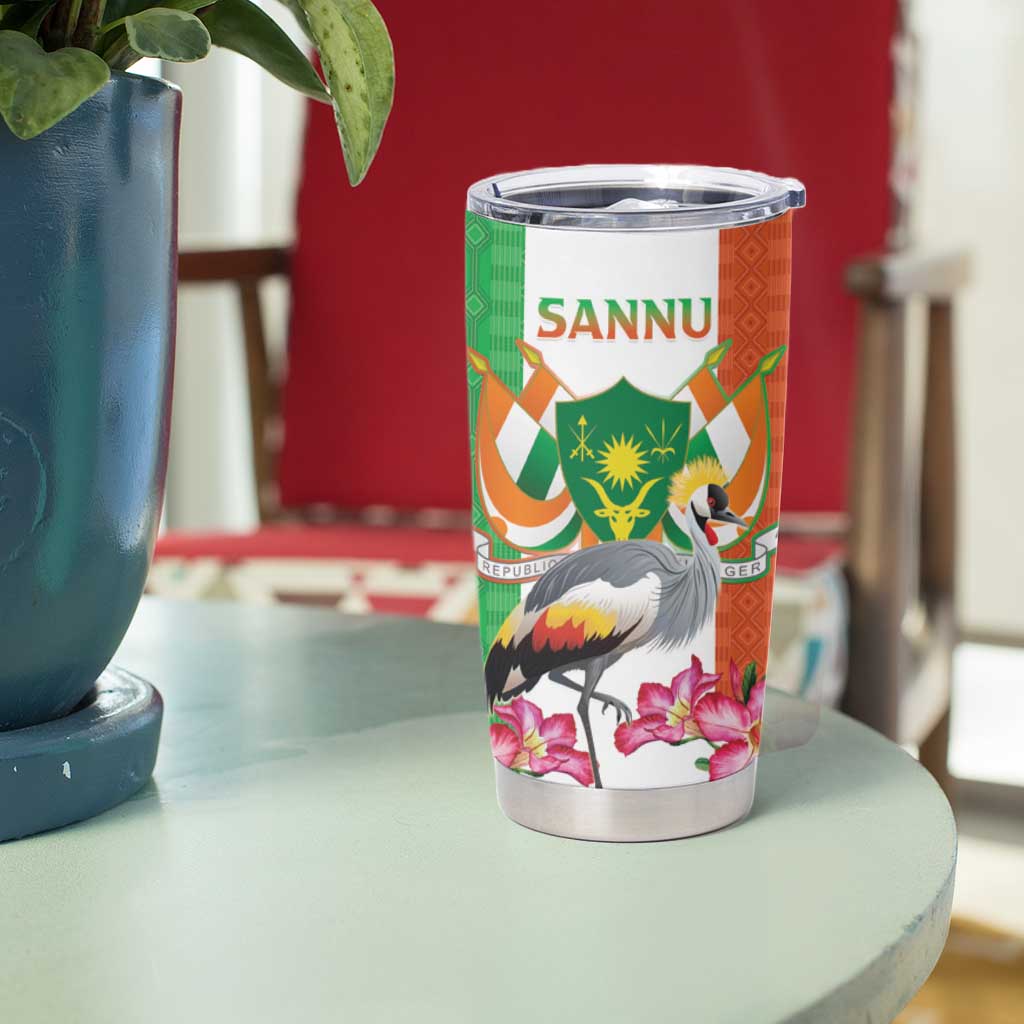 Niger Black-Crowned Crane Tumbler Cup Coat Of Arms - Kente Pattern - Wonder Print Shop